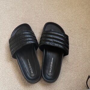Wild Diva Black Quilted Slide Sandals